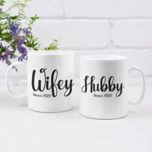Wifey & Hubby Mug Set with Date