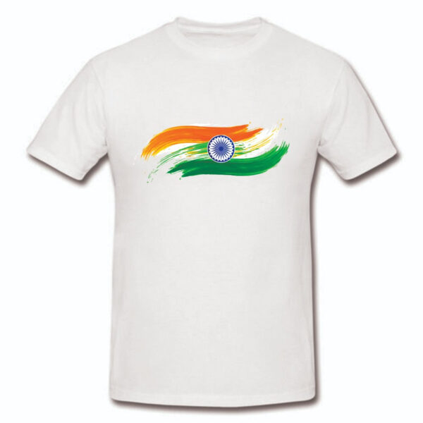Republic Day tricolor T-shirt with Indian flag brush design and Ashoka Chakra