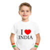 Kid wearing white I Love India Republic Day T-Shirt with patriotic design